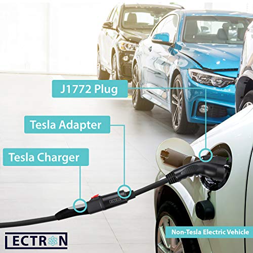 Lectron - Tesla to J1772 Adapter, Max 40A & 250V - Compatible with Tesla High Powered Connector, Destination Charger, and Mobile Connector (Black)