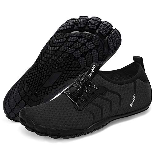 Racqua Water Shoes Quick Dry Barefoot Beach Aqua Sport Swim Surf Pool Hiking Diving Walking for Men Women Black 15 W/14 M