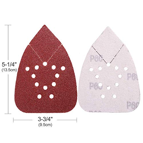 60 Grit Sanding Pads for Black and Decker Mouse Sanders, 12 Holes Hook and Loop Sandpaper - LotFancy Detail Palm Sander Sanding Sheets, Pack of 50