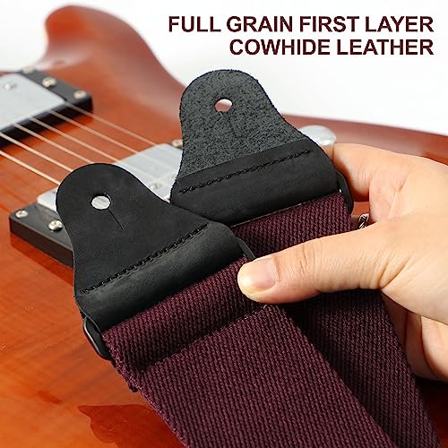 Nefelibata Guitar Strap,2.3" Thickened Solid Color Cotton Guitar Straps with Grain Leather Ends for Bass,Electric&Acoustic,Come with Gasket and Headstock Rope(Milk White)