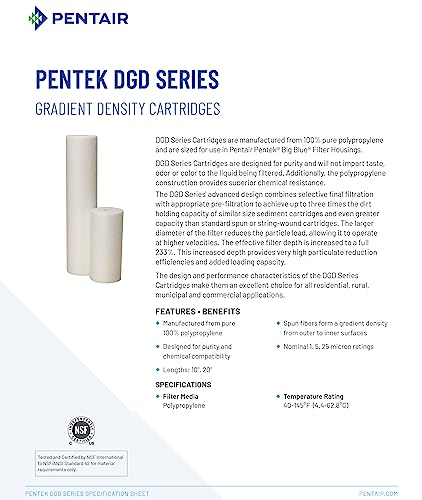 Pentair Pentek DGD-5005-20 Big Blue Water Filter & Pentek RFFE20-BB Big Blue Water Filter, 20-Inch, Whole House Radial Flow Iron Reduction Replacement Cartridge, 20" x 4.5", White