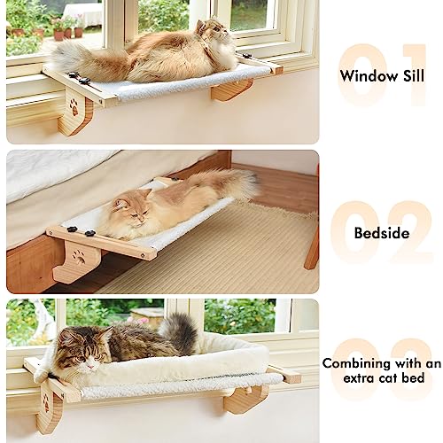 AMOSIJOY Cat Sill Window Perch Sturdy Cat Hammock Window Seat with Wood & Metal Frame for Large Cats, Easy to Adjust Cat Bed for Windowsill, Bedside, Drawer and Cabinet