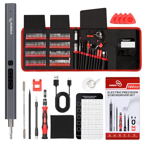 STREBITO Mini Electric Screwdriver Set 144-Piece Electric Precision Screwdriver, 3.7V Power Screwdriver Cordless, Rechargeable Small Electric Screwdriver Kit, PC Electronic Phone RC Drone Repair Tool