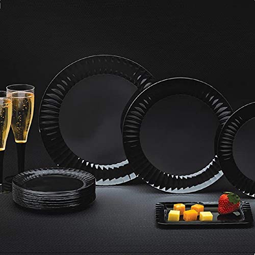 NORTHWEST ENTERPRISES Party Essentials Deluxe Quality Hard Plastic Dinnerware Party Plates, Black, 5" x 7" 24-Count