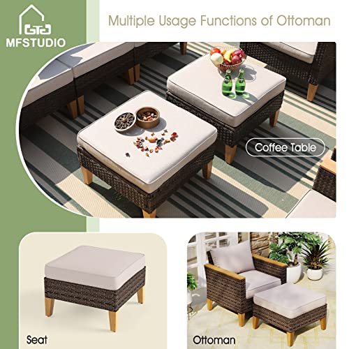 MFSTUDIO 11 Pieces Wicker Patio Furniture Set, All-Weather Rattan Outdoor Conversation Set Half-Moon Curved Sectional Sofa for Garden, 2 x Curved Sofa, 3 x Armless Sofa, 2 x Ottoman, 4 x Corner Sofa