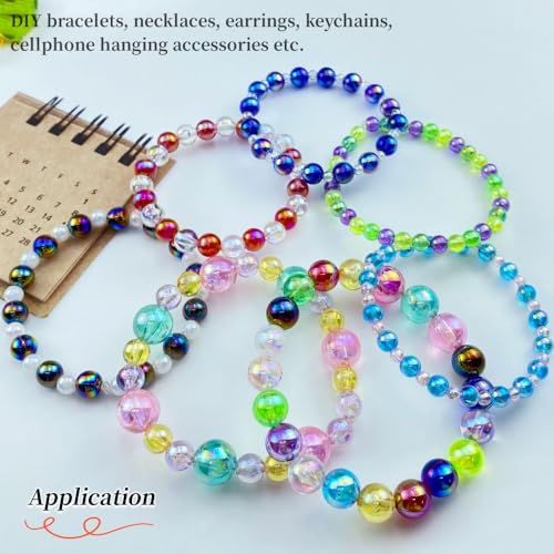 Tingoons 300 PCS 8mm Acrylic Round Beads Clear AB Colors Bubble Spacer Beads Loose Craft Beads for DIY Jewelry Making Bracelet Necklace Earring Ornament Wind Chimes Key Chains(Sapphire AB)