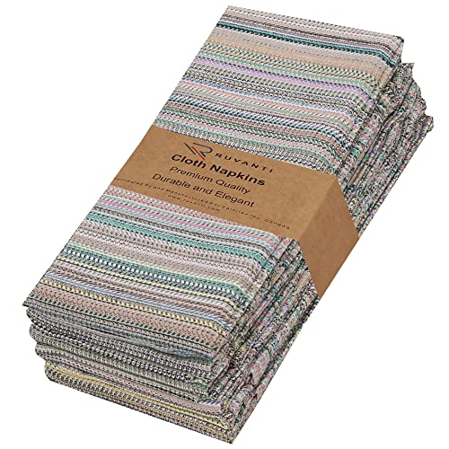 RUVANTI Cloth Napkins Set of 6 Cotton 100%, 18x18 Inches Napkins Cloth Washable, Soft, Absorbent. Cotton Napkins for Parties, Christmas, Thanksgiving, Weddings, Dinner Napkins Cloth - Multi Flower