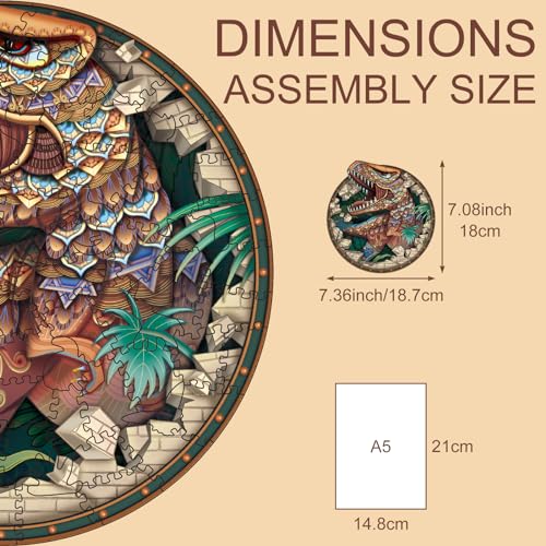 NKTDWO Wooden Puzzles, Advanced Dinosaurs Puzzle for Adults 100 PCS 7.09''x7.36'' Animal Shape Jigsaw Puzzle for Kids Wood Cut Puzzle for Holiday Birthday Christmas Thanks Giving (Dinosaurs Small)