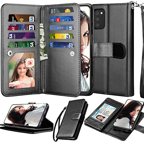 Njjex Wallet Case for Samsung Galaxy A03S, for Galaxy A03S Case 6.5", [9 Card Slots] PU Leather Credit Holder Folio Flip [Detachable] Kickstand Magnetic Phone Cover & Lanyard for Samsung A03S [Black]