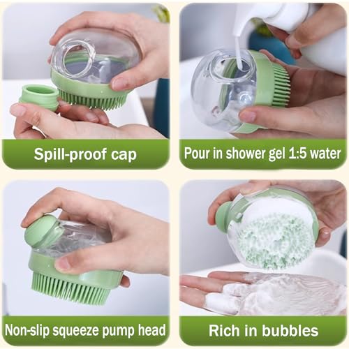 Kwispel Dog Bath Scrubber Brush, 2 PCS Pet Dog Grooming Massage Shampoo Bath Brush with Soap and Shampoo Dispenser Soft Silicone Bristle for Long Short Haired Dogs Cats Shower