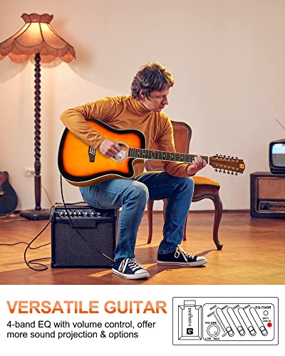 Vangoa 12 String Guitar Acoustic Electric Full Size, Upgraded Guitar 12 Strings Bundle for Beginner Intermediate Adults Teens, Guitarra de 12 Cuerdas, Sapele Body Bone Nut,Sunburst Glossy