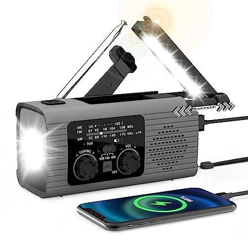 NITIGO Emergency Radio Hand Crank Radio USB Charged Portable Power Bank with Solar Charging, SOS Alarm, AM/FM/NOAA Rdios, 180° Rotate Reading Lamp, LED Flashlight for Camping, Home, Outdoor Emergency