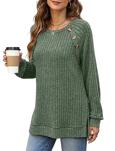 Bofell Long Sleeve Tops for Women Work Casual Tunic Shirts to Wear with Leggings Color Block Sweatshirts M