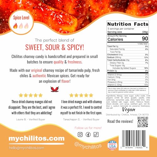 Chilitos Sweet, Sour & Spicy Chamoy Candy - Mexican Gummy Candy & Chamoy Gushers for All Ages, Authentic Dulces Mexicanos Enchilados as Seen on TikTok! (6 oz Bag, Chamoy Dried Mango)
