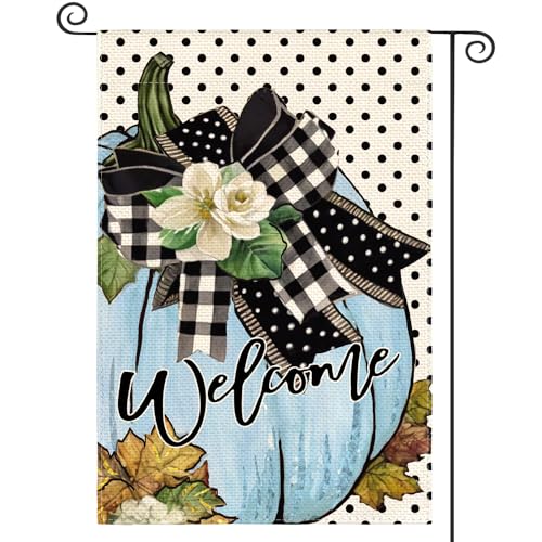 AVOIN colorlife Aqua Pumpkin Fall Welcome Garden Flag 12x18 Inch Double Sided, Polka Dot Seasonal Thanksgiving Autumn Yard Outdoor Decorative Flag