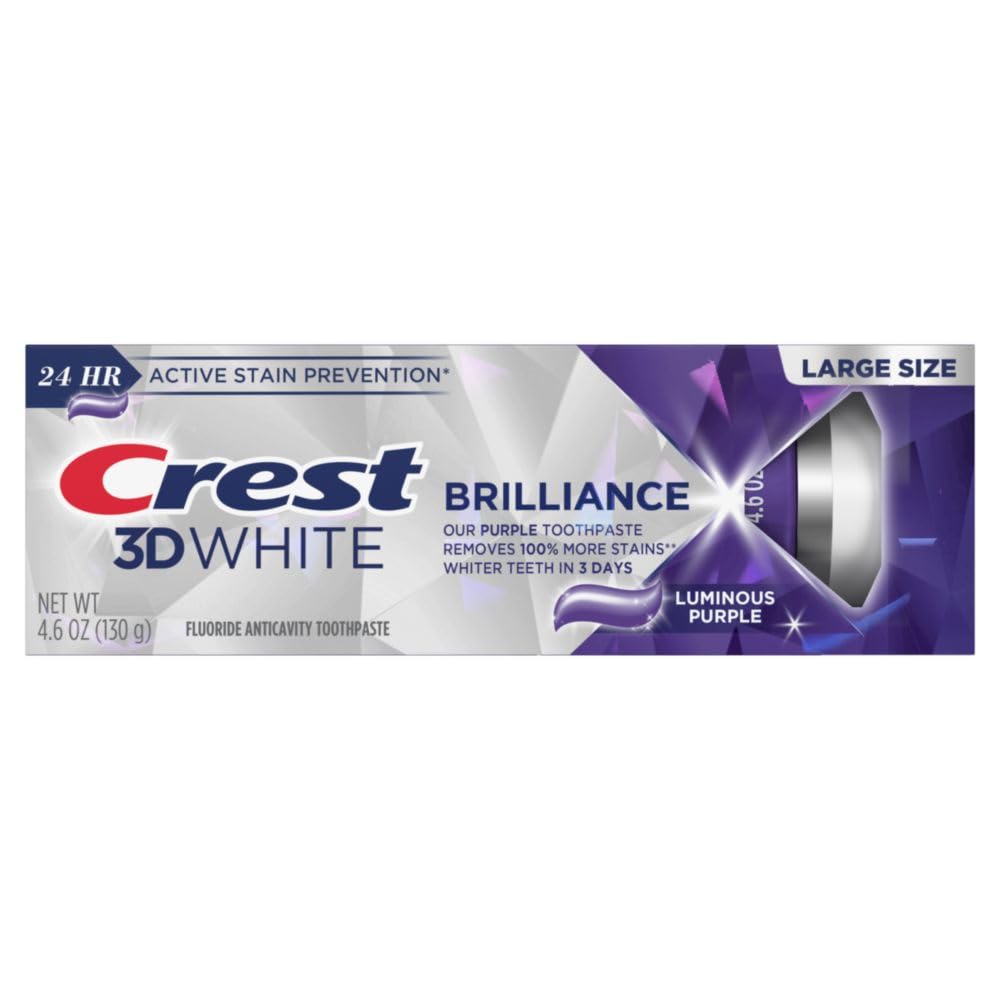 Crest 3D White Brilliance Luminous Purple Teeth Whitening Toothpaste, 4.6 oz Pack of 3, Anticavity Fluoride Toothpaste, Fights 100% More Surface Stains, 24 Hour Active Stain Prevention