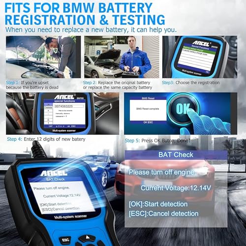 ANCEL BM700 Fit for BMW OBD2 Scanner - Full System Diagnostic Scan Tool with All Reset Services, Battery Registration Tool for BMW Mini Cooper Code Reader, Enhanced CBS Reset/Correct, EGS, CAS Reset