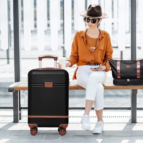 Krute Luggage Set 5 Piece Suitcase Set Carry-On Luggage, PC ABS TSA Lock Hard shell Lightweight Checked Luggage Set with Spinner Wheels for Family Travel (BlackBrown)