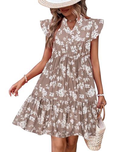 HOTOUCH Floral Summer Dress for Women Printed Summer Mini Dress 2024 New Dress A Line Tiered Dress Printed Dress, Ditsy Flower Print S