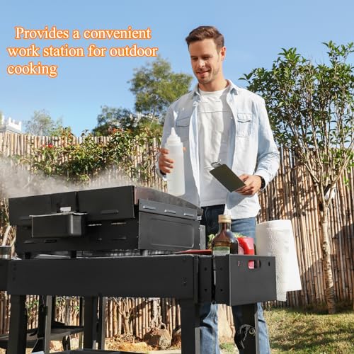 JiRiCHMi Portable Grill Table - Griddle Stand with Caddy Fit Blackstone Griddle 17"/22",for Ninja Grill Stand and Weber,Camping Folding Grill Table,Folds Flat Quickly