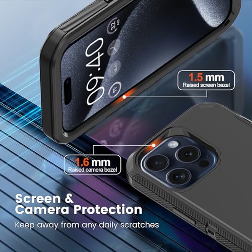 Annymall for iPhone 15 Pro Case with 2 Screen Protector,Shockproof Drop Protection Full Body Heavy Duty 3-Layer Military Rugged Durable Phone Cover for Apple iPhone 15 Pro 6.1" (Black)