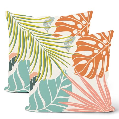 GIOPAMGO Tropical Summer Pillow Covers 12x20 Set of 2, Colorful Tropical Leaf Throw Pillow Covers Hawaiian Style Summer Palm Leaf Decorative Cushion Case for Couch Sofa Outdoor Bedroom