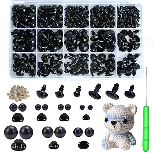 Safety Eyes and Noses, 172Pcs Large Safety Eyes for Amigurumi with Washers for Crochet/Dolls/Stuffed Animal(Black)