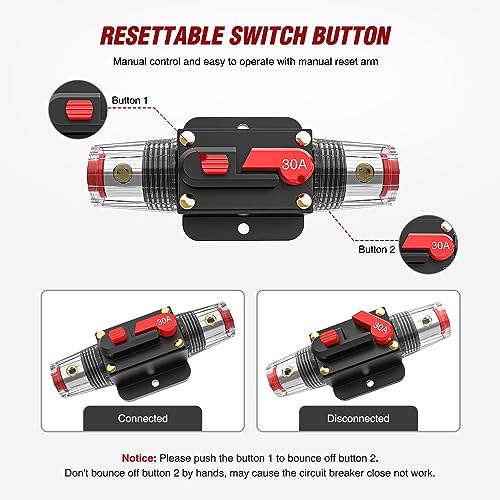 Nilight 40A Circuit Breaker Resettable 12-48V DC Manual Reset w/Copper Wire Lugs Surface Mount Overload Protection for Car Audio Sound Amplifier System RV Marine Boat Truck, 2 Years Warranty