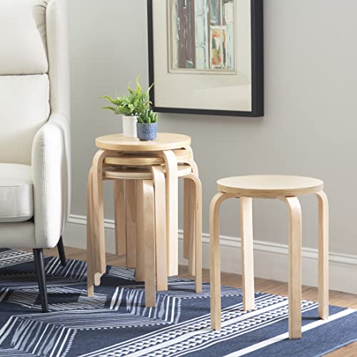 Jenna Natural Round 17.75" Stacking Stool, Set of 4 by Linon