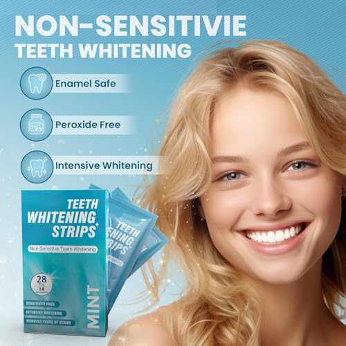Teeth Whitening Strips for Sensitive White: 28 Pcs Whitener Safe Whitestrip, Enamel Natural Whiten Strip, 30 Minutes Fast-Result Whitened Products for Home Travel Work, 14 Treatments, Mint