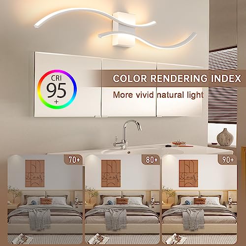 CANEOE Modern Wall Sconce, White Long Strip Led Wall Light Fixtures, 39inch Wave Design Indoor Wall Lamp for Living Room Bedroom Porch Hallway Bathroom Vanity Light (Warm White, 3000K)