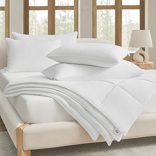 UGG 32238 Aimee Standard Basic Cooling Technology Bed Pillow and Sham Cover for Twin Full Queen Size Hypoallergenic Down Alternative Machine Washable Bedding Pillows, Standard, White, 20X28 inch