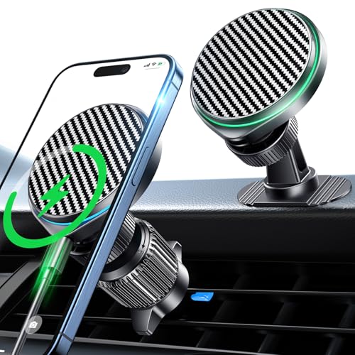 Qifutan for 15W Magsafe Car Charger Fast Charging Automotive Ultra Magnetic Car Phone Holder Dashboard Vent Wireless Car Charger Fits for iPhone 15 14 13 12 Pro Max Android Smartphone