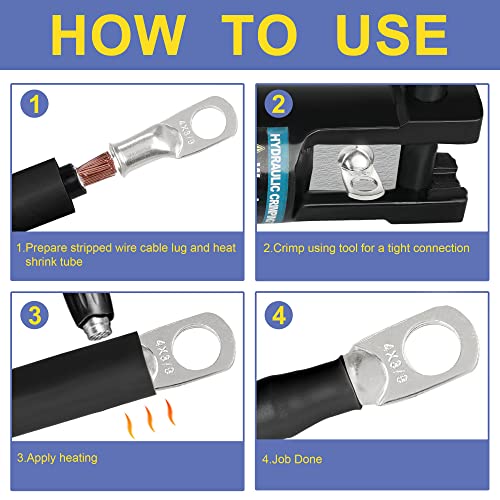 haisstronica 10pcs 4 AWG - 1/2" (M12) Tinned Copper Battery Lugs, Heavy Duty Copper Wire Lugs with 10pcs 3:1 Adhesive Heat Shrink Tubing, 4 Gauge Wire Lugs, Tinned Copper Battery Cable Ends