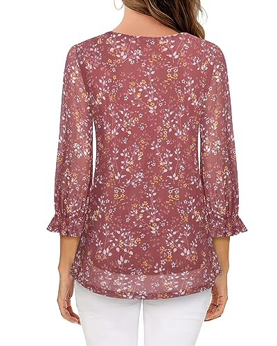 Youtalia Blouses for Women Fashion 2023,Ruffle 3/4 Sleeve Ladies Dressy Tops Elegant V Neck Tunic Shirts for Women Business Attire Work Clothes for Office Floral Flowy Peasant Tops Dreamy Violet M