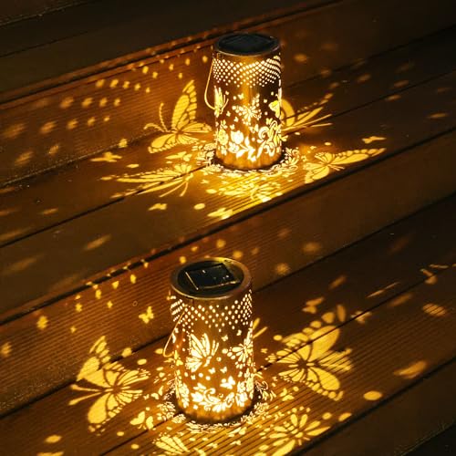 Fabuday Sun Moon Outdoor Solar Lantern Waterproof - Hanging Solar Power Lights Led for Outside, Garden Decor for Patio, Porch, Balcony, Yard and Deck, Stars Decorations Gifts for Women Mom