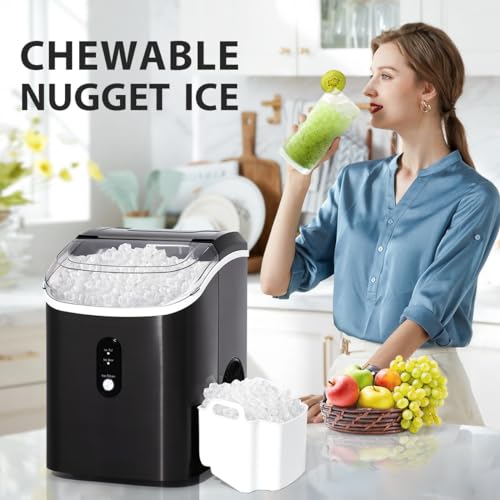 Nugget Ice Maker Countertop for Soft Chewable Pellet Ice Pebble Portable Ice Machine 34lbs/24H,Self-Cleaning,Sonic Ice,One-Click Operation,for Kitchen,Office,Party