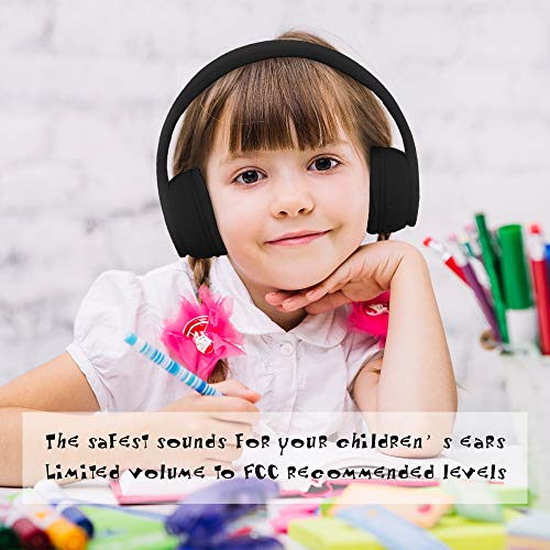 MIDOLA Kids Headphones Bluetooth 5.3 Wireless 60H Play Time Volume Limit 85/110dB Over Ear Foldable Protection Headset/Wired AUX Cord Mic for Child Boy Girl Travel School Phone Pad Tablet Black