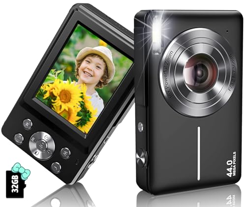 Digital Camera Newest 1080P 44MP Digital Cameras, Digital Point and Shoot Camera for Kids with 16X Zoom, Anti-Shake, Compact Small Travel Camera for Beginner Children Boys Girls Teens Gift