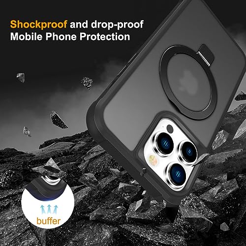STERKER Magnetic Stand Ring Compatible with iPhone 13 Pro Max Case [Military Grade Drop Protection][Compatible with Mag-Safe] Kickstand Slim Matte Case for iPhone 13 Pro Max Phone 6.7", Black