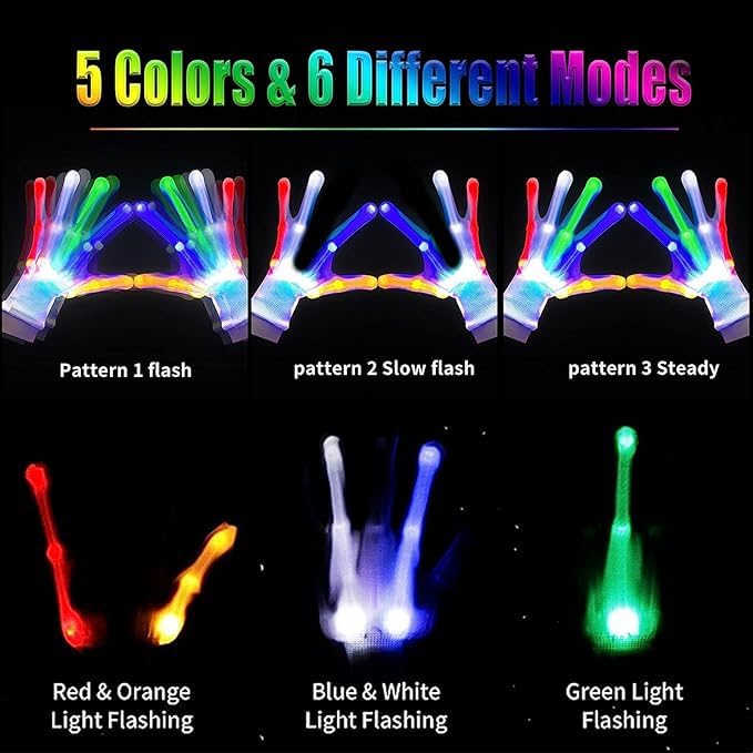 COTRUERE Led Light up Gloves Rainbow Easter Gifts for Kids and Adults Rave Light Glowing Gloves Cool Toys Stocking Stuffers Halloween Christmas Easter Birthday Parties(Large)