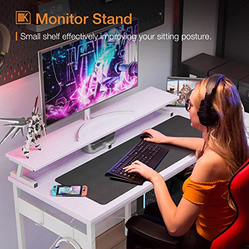ODK Small L Shaped Desk, 48 inch Corner Desk with Reversible Storage Shelves, Computer Desk with Monitor Shelf and PC Stand for Home Office, Gaming Desk with Headphone Hooks, Black