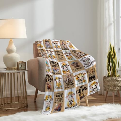 Cartoon Cow Blanket for Baby Girls Sunflowers Cow Throw Blanket for Boys, Lightweight Soft Flannel Blankets for Kids Gifts, 30x40 Inches