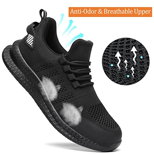 Steel Toe Shoes for Men and Women Comfortable Lightweight Work Safety Shoes Puncture Proof Slip Resistant Indestructible Sneakers Construction Work Utility Shoes Black M11