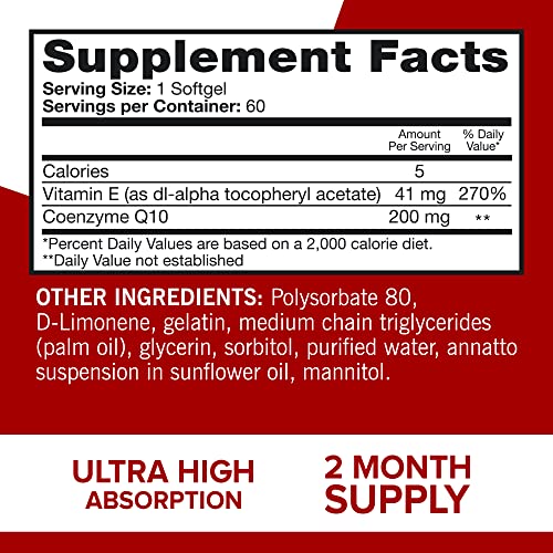 Qunol CoQ10 200mg Softgels, Ultra CoQ10 - Ultra High Absorption Coenzyme Q10 Supplements - Antioxidant Supplement for Vascular and Heart Health & Energy Production - 2 Month Supply - 60 Count