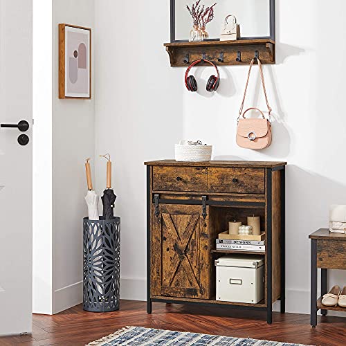 VASAGLE Buffet Cabinet, Floor Sideboard Cupboard Storage Organizer with 1 Drawer and Sliding Barn Door for Living Room Bathroom Hallway