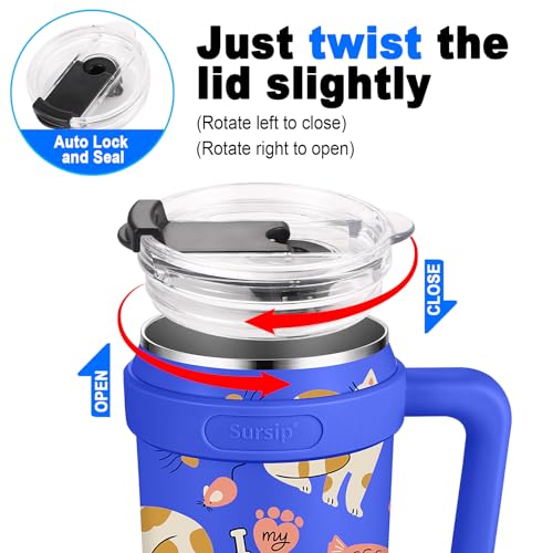 Sursip 40 oz Insulated Tumbler with Screw Lid - Stainless Steel Vacuum Cup with Straw and Handle, For Cold/Hot Drinks - Sweat/Leak Proof, Fits Cup Holder, Ideal Gifts for Women/Men (White Leopard)