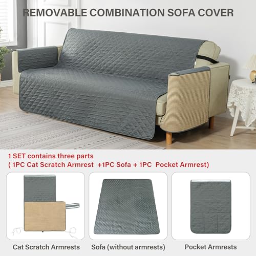 CZL Couch Cover with Cat Scratch Couch Protector Water Resistant Pet Couch Covers for Sofa Furniture with Elastic Straps Couch Protector for Dogs Washable (1 Set,Left Hand Cat Scratch)