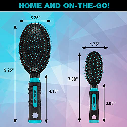 Conair Salon Results Hairbrush Set - Travel Hair Brush - Hairbrushes for All Hair Types - Travel size + Full-size Brush