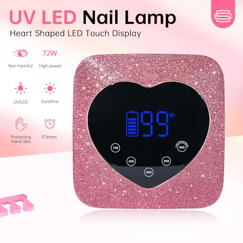CHRISTINE SHELLY UV LED Nail Lamp 72W Rechargeable Sparkly Wireless Nail Dryer Gel Polish Light with 5 Timer Setting Professional Quick Dry Curing Lamp with Display Auto Sensor for Salon & Home